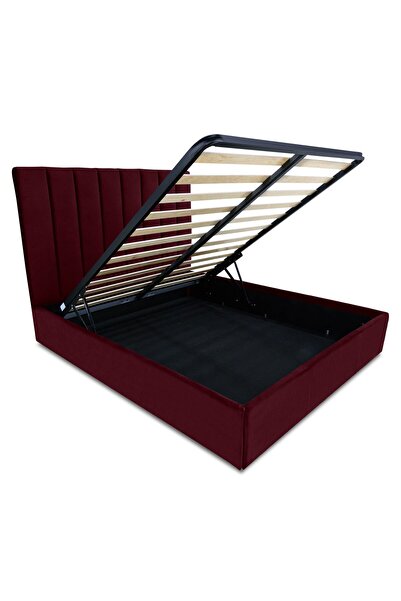 Timflex Pat Rabatabil cu Lada Depozitare ELI 150x190 cm Piele ecologica Bordo