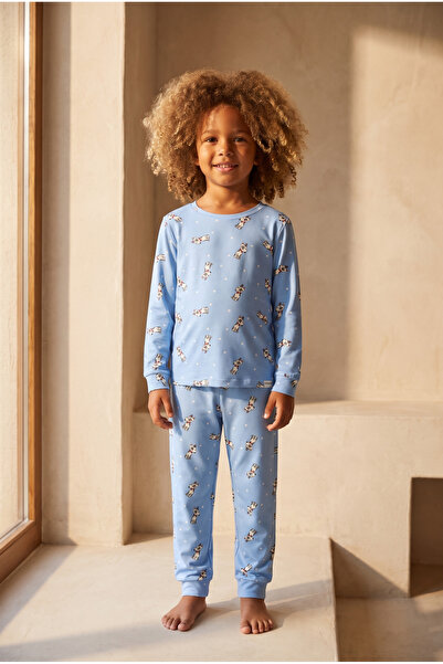 Katia&Bony Children's Dog Patterned Packaged Pajama Set Blue