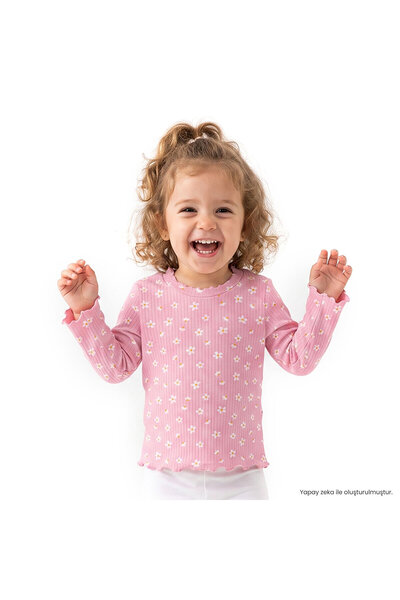 ebebek Hello Baby HelloBaby Kız Bebek Tişört Çiçek Baskılı Bisiklet Yaka Long...