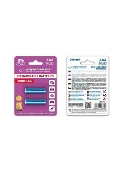 ESPERANZA EZA101B Ni-MH AAA 1000MAH 2 τεμάχια επαναφορτιζόμενες μπαταρίες.