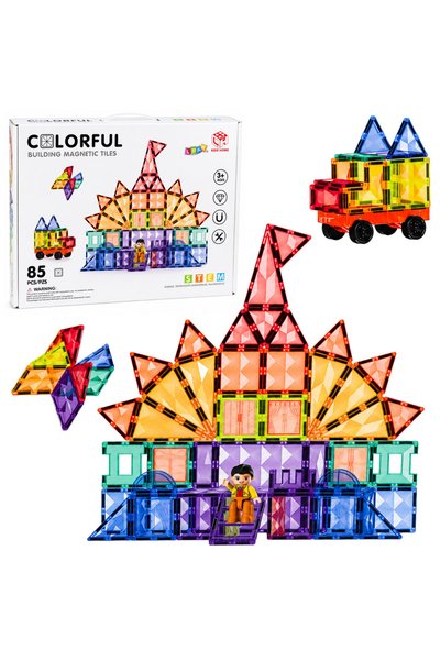 LEAN Blocuri magnetice de construcție Panouri 3D Creative STEM Colorate 85 pi...