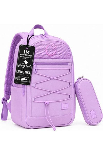 Glossy Bird School Backpack Set for Boys & Girls, 2 Piece Multi Pocket Backpa...