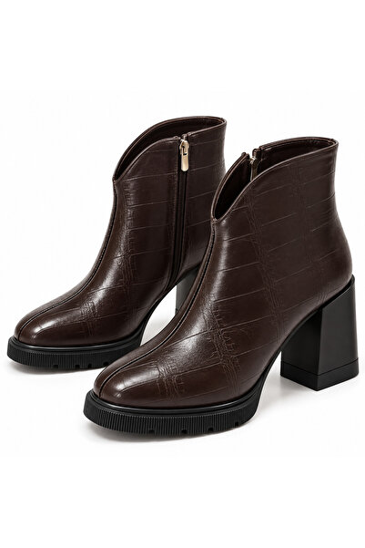 PATRON SHOES Women's Croco Patterned Block Heeled Boots – Stylish and Modern ...