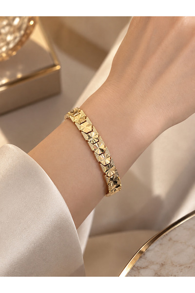 Elmosia Jewelry Solena Gold Bracelet - Elegant Sparkling Geometric Floral Mot...