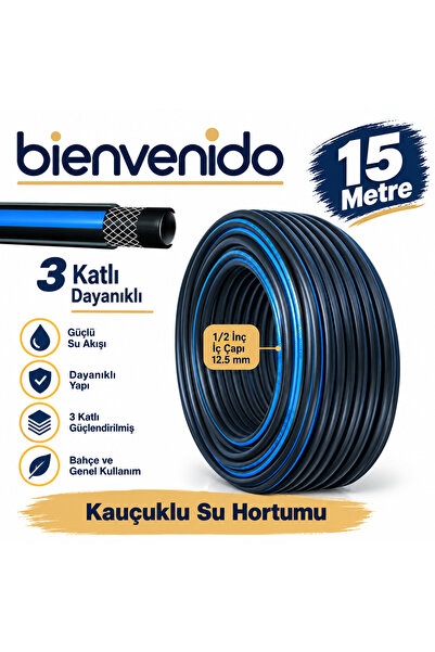 Bienvenido Dayanıklı 15 Metre 3 Katlı Sağlam Termo Kauçuklu Bahçe Su Hortumu ...