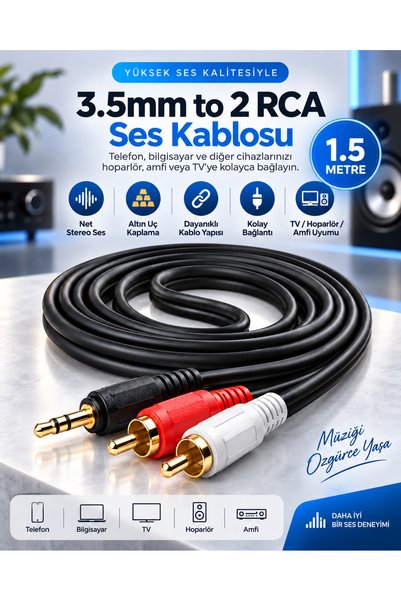 MVLH 1.5 Metre 3.5mm Stereo Jack - 2 Rca Ses Kablosu
