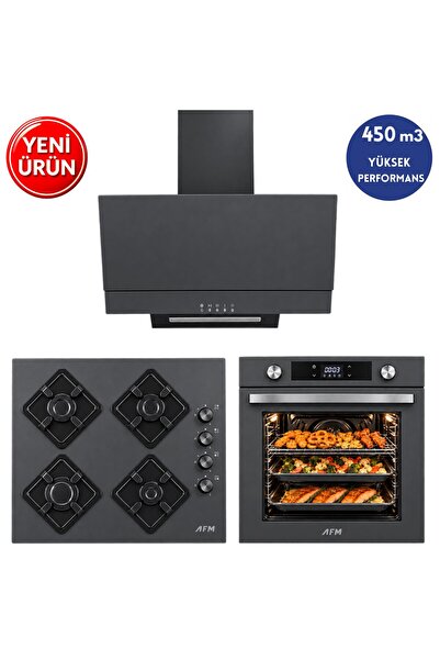 Alveus AFM Serisi GC-1 Antrasit-Gri Cam Turbo Dijital 3'lü Ankastre Set (Fırı...