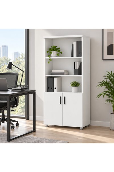 Ahşap 2 Kapaklı Büyük Dolap (80X38X190 CM) – Enter Yarım Kapaklı - BEYAZ