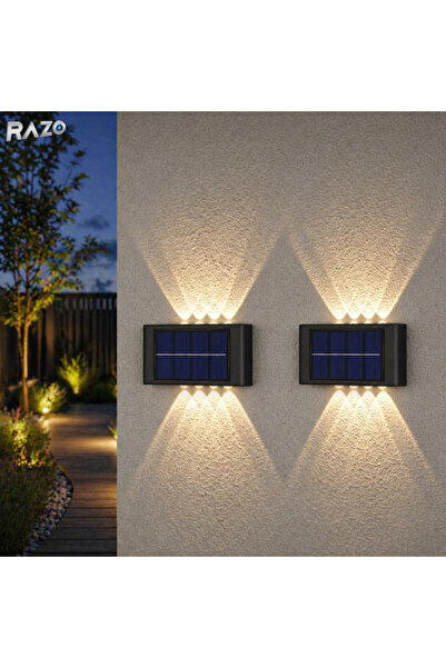 Razo Set 2 lampi solare LED de perete cu iluminare dubla, Senzor zi-noapte, I...