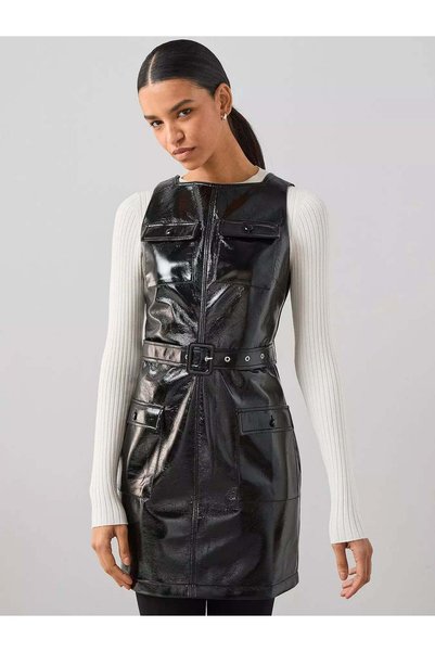 Sheya Rochie imitație de piele, neagră - XXL