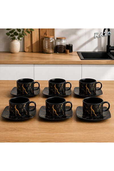 Razo Set 6 cesti cu 6 farfurii din portelan RAZO, 180 ml, Design elegant, Set premium, Servire rafinat