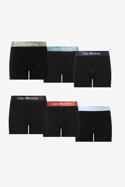 Lion Monroe Men's Premium Pure Cotton Black 6-Piece Flexible Boxer Pack (Groo...