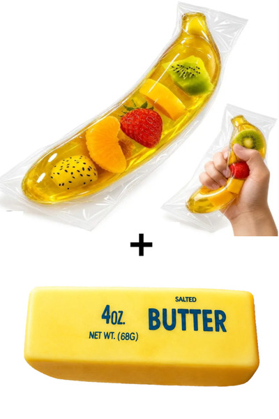 Pofika İçi Sıvı Butter Tereyağı & Muz Needoh Squishy 2'li Paket – Slow Rising...