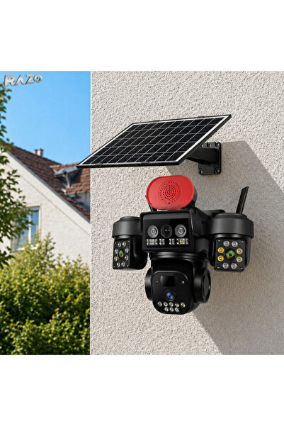 Razo Camera supraveghere solara 4G tripla, 3 lentile, 360 grade, Monitorizare...