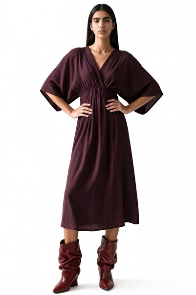 Hiccup Busem V-Neck Half Sleeve Midi Dress
