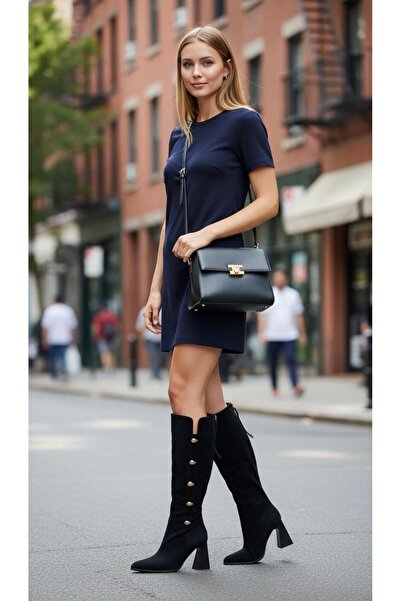 KRISTE BELL Imported Suede Gold Buckle Women's Boots with Back Zipper K26-003...