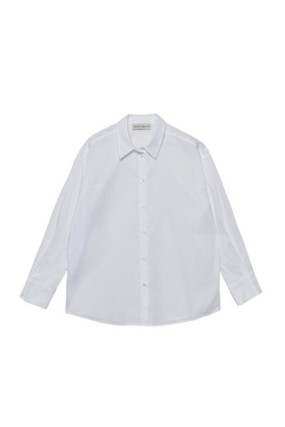 Beauty Omelette Beyaz Manşetli Oversize Poplin Gömlek