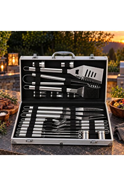 Generic 26-Piece BBQ Tool Set, Stainless Steel with Carrying Case Aluminium C...