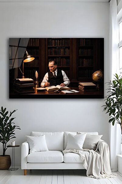 Parıltı Yayınları Modern Mustafa Kemal Atatürk Çalışma Masasında Kütüphane Ko...