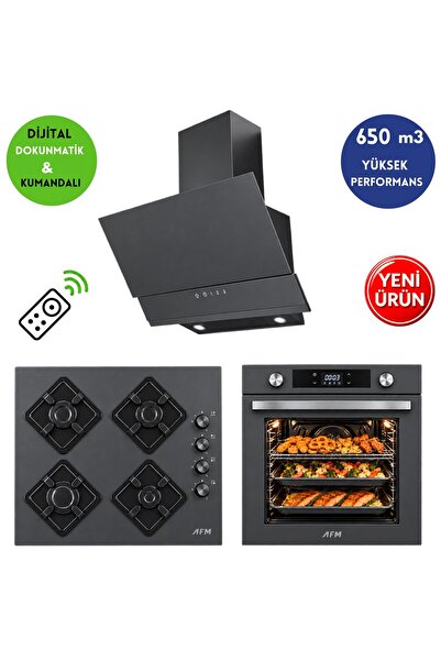 Alveus AFM Serisi GC-2 Antrasit-Gri Cam Turbo Dijital 3'lü Ankastre Set (Fırı...