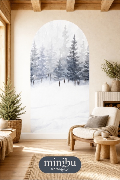 Minibu Craft Gray Forest Landscape Bohemian Arch Boho Arch Modern Wall Sticker Mnb-68