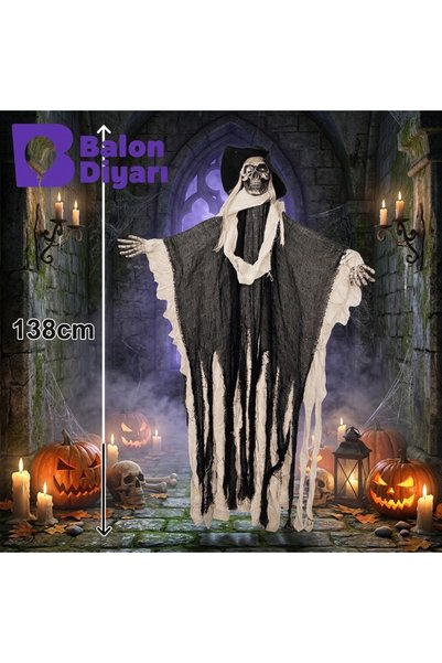 BALON DİYARI Halloween İskeletli Hayalet Asma Dekor Süsü – Cadılar Bayramı Dekorasyonu 138cm