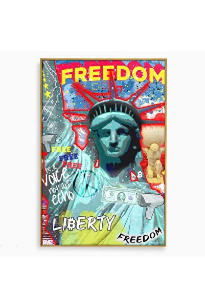 Luxcanva Tablou Canvas Statuia Libertatii 70x100 cm cu Rama Auriu Motivationa...