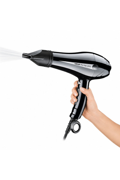 HAEGER Uscător de păr PRO HAIR, Putere 2300 W, Motor DC profesional, 2 viteze, 3 niveluri de temperatură, Concentrator și difuzor incluse, Negru