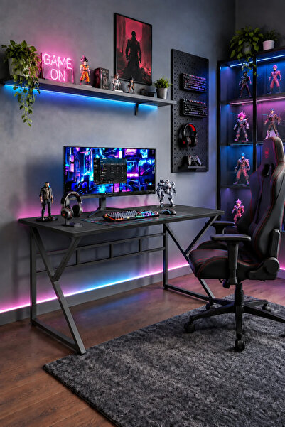 Hagen Oyuncu Masası 140x60 cm Metal Ayak Gaming Bilgisayar Çalışma Masası