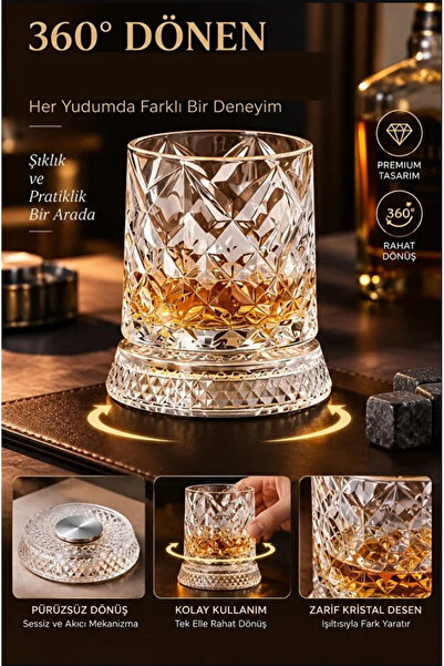 TUMU LIFE 360° rotating premium metal bearing glass cup | crystal patterned p...