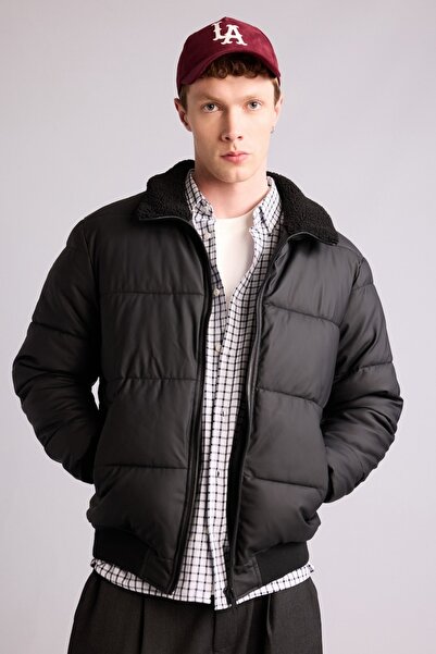 DeFacto Men's Leather Coat and Jacket C5857Ax/Bk27 Black