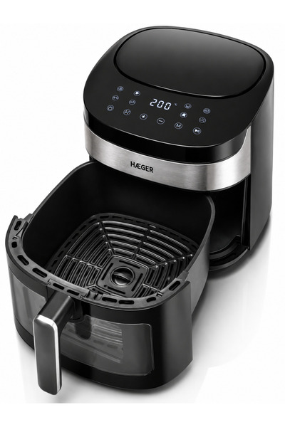HAEGER Friteuză cu aer cald AIR BANQUET, 1800W, Capacitate 8L, 8 Programe, Control Digital, Tehnologie cu aer cald la 360 de grade, Vas antiaderent, Temporizator, Negru