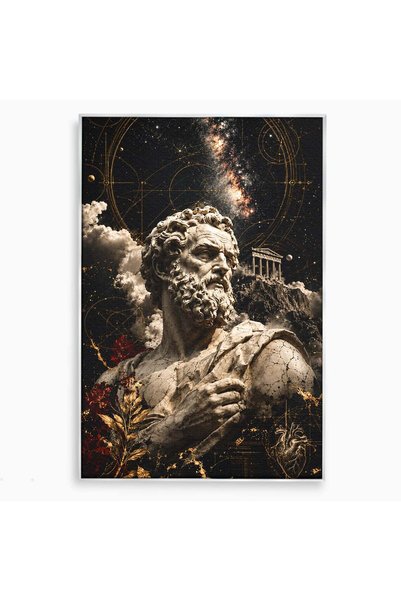 Luxcanva Tablou Canvas Zeul Antic 80x120 cm cu Rama Argintiu Sculptura Zeitat...