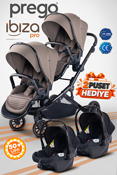 Prego İbiza Pro Çift Yönlü İkiz Bebek Arabası UV Tenteli -Yağmurluk-Ayak Örtü...