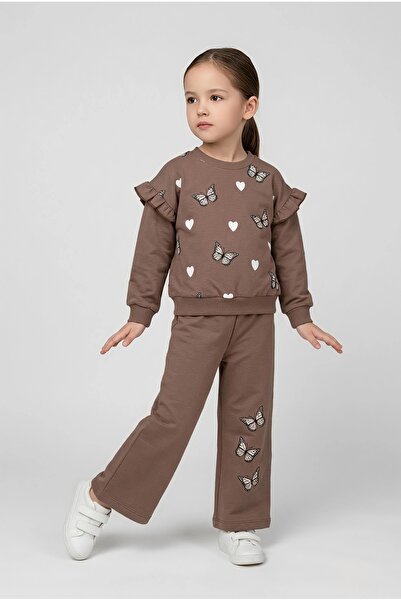 Beray Bebe Girl's Butterfly Patterned Ruffle Detailed 2-Yarn Combed Cotton To...