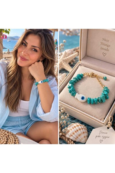 Generic Brand Women's Natural Stone Fish Bracelet Turquoise Color Summer Holiday Sea Beach Marine Themed Gift Jewelry Accessory