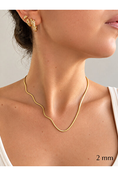 POKAK Xuping Jewelry 14K Gold Altın Kaplama Balıksırtı Ezme Zincir Kolye Unis...