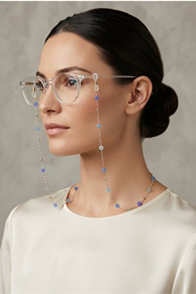 PETEK AKSESUAR Elegant Blue Crystal Brass Eyeglass Chain
