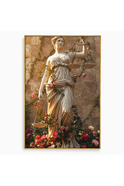 Luxcanva Tablou Canvas Zeita Justitiei 40x60 cm cu Rama Auriu Justitie Statui...