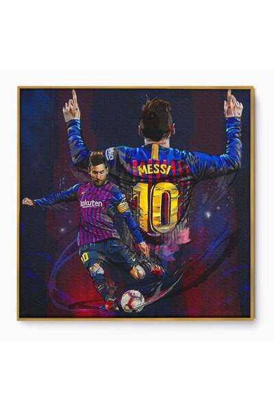 Luxcanva Tablou Canvas Lionel Messi 70x70 cm cu Rama Auriu Balon De Aur Fotba...