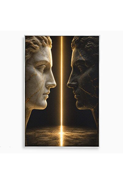 Luxcanva Tablou Canvas Confruntarea Statuilor 70x100 cm cu Rama Argintiu Stat...