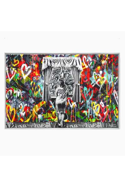 Luxcanva Tablou Canvas Peretele Iubirii 150x100 cm cu Ramă Argintie Living Do...