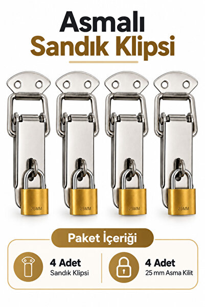 Badem10 Sandık Klipsi Asma Kilit Uyumlu 4 Adet Klips 4 Adet 25 mm Asma Kilit ...