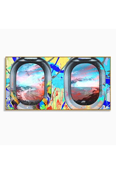 Luxcanva Tablou Canvas Graffiti Airplane Window 120x60 cm cu Rama Auriu Birou...