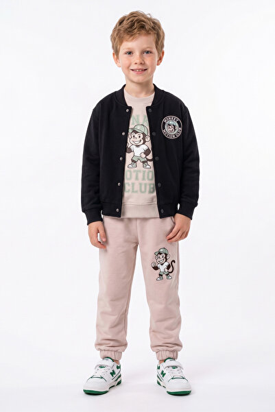 Fulla Moda Monkey Embroidered Snap-On College Jacket 4-Piece Boys' Set