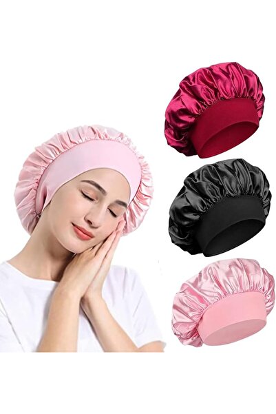 ALMEKAQUZ Silk Bonnet, Night Sleep Caps with Wide Elastic Band, Silk Wrap, So...