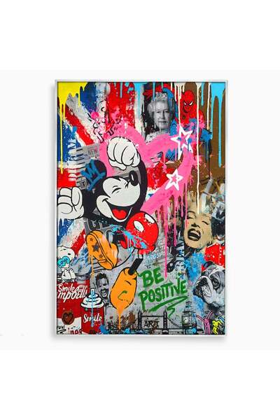 Luxcanva Tablou Canvas Be Positive 100x150 cm cu Rama Argintiu Decorativ Biro...