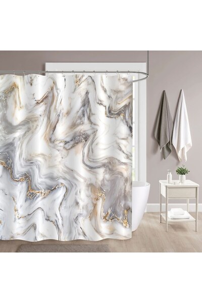 odjas Perdea de dus din Material Impermeabil 180x180 cm, Design Abstract cu M...