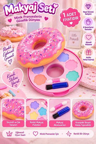 BYCEGU Çocuk Oyuncak Makyaj Seti Dondurma Donut Cupcake Modelli Renkli Paletli Taşınabilir Güzellik Seti