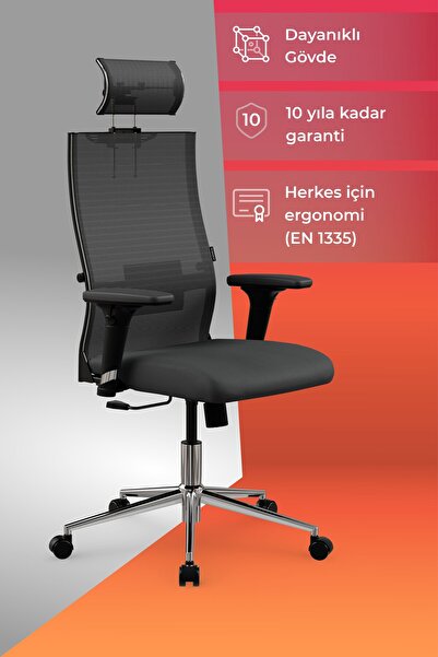METTA ErgoLife Sit Air 24/7 B2-281K - Yükseklik Ayarlı, Başlıklı, Fileli, Kro...